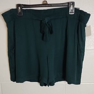 Flowy Ruffled Elastic Waist Shorts Pockets Tie Detail